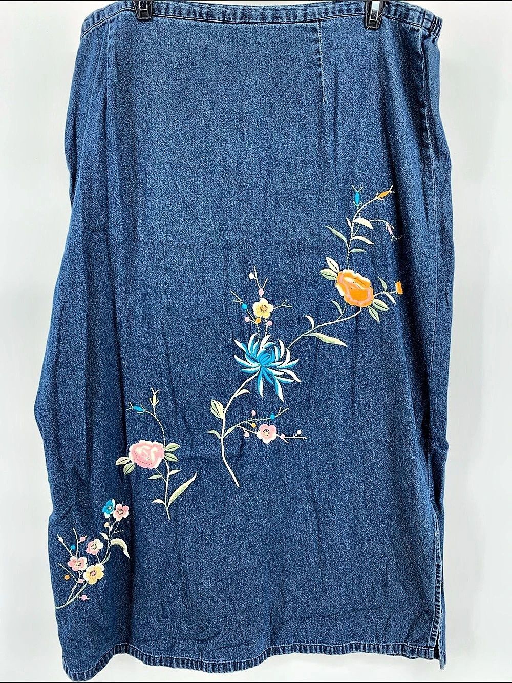 Vintage Blair | Embroidered 100% Cotton Denim Maxi Skirt | XLG